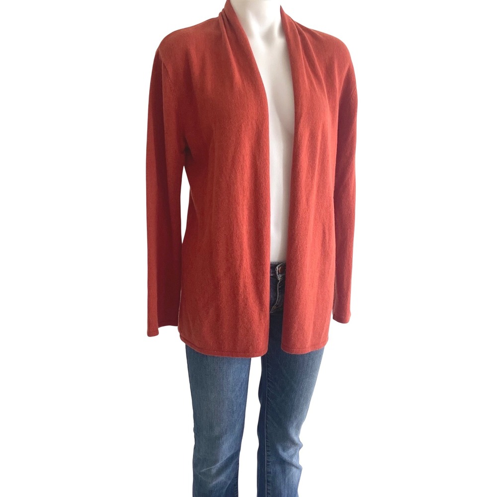 Neiman Marcus The Cashmere Collection Orange Open Front Cardigan XL Luxury Soft